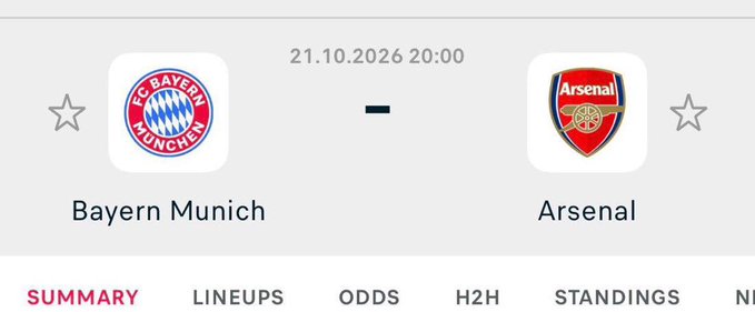 A sports betting app preview for a match between Bayern Munich and Arsenal scheduled for 21.10.2026 at 20:00, with navigation tabs for Summary, Lineups, Odds, H2H, and Standings.

The image appears unrelated to the accompanying post about sending money and selecting winners, as it simply shows a football match fixture without any betting odds or selection information.
