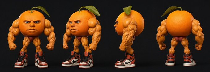This image shows a muscular anthropomorphic orange wearing red and white sneakers, a visual metaphor for the enduring strength of "$Udin cult." The "never broken or dead" post suggests the orange's powerful physique symbolizes the cult's resilience.