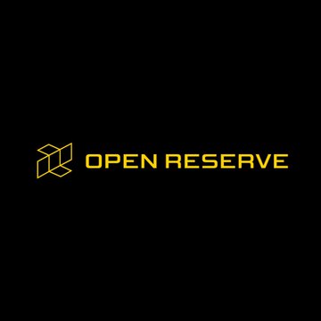 The image displays the "OPEN RESERVE" logo in gold/yellow text on a black background, featuring a geometric icon of stacked cubes or boxes to the left of the company name. This minimalist branding represents OpenReserve, the a16z-backed fintech company that has just received preliminary OCC approval to establish a full-service national bank focused on digital assets, tokenized deposits, and stablecoins.