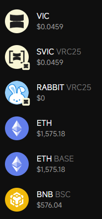 The image shows a collection of five different cryptocurrency logos, including Bitcoin, VIC, rabbit, VRC25, and eth. Each logo appears to represent various cryptocurrencies. Among these logos, one stands out as Bitcoin. The text below indicates that this symbol represents Bitcoin or Bitcoin BSC.