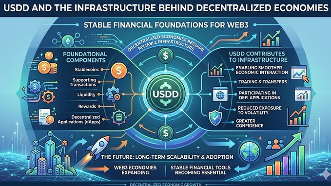 The image presents a diagram or flowchart depicting an overview of USDD and its implications for the economy. It illustrates how stablecoins act as a stable foundation for decentralized economies and demonstrates their importance in enabling efficient financial transactions. The image also includes various other terms, such as "usdd" and "funding foundations for web3", which further emphasize the connection between stablecoins and the broader discussion of USDD and the infrastructure behind centralized economies.