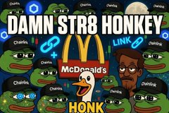 A meme-style image shows a repeating pattern of Pepe the Frog faces with a McDonald's logo in the center, overlaid with the text 'DAMN STR8 HONKEY' and 'HONK'.