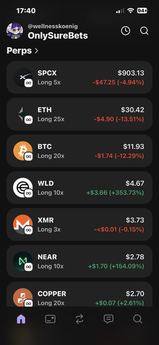 The image shows a smartphone screen displaying various cryptocurrency prices, including Bitcoin, Ether, and Long 20x. The screen also has a social media app with a post about Pokémon and its price chart. The post includes information such as the current price of Pokémon and the long term trend for the coin.