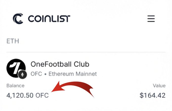 The image shows a screenshot of a cell phone page that displays information about the "OneFoofball Club" and the tokens distributed through an ICO campaign. The text indicates that the tokens have been successfully distributed, and the user can now access their wallet to receive the tokens as they are worth $120.50 OFC. The post also mentions that participants on CoinList should check their wallet for the token distribution details before focusing on the current post, which highlights the positive outcome of the ICO campaign.
