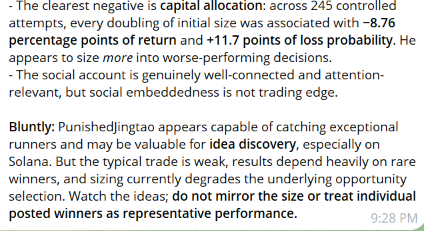 Text discussing 'capital allocation' notes that doubling initial size was associated with -8.76 percentage points of return, criticizing the trading approach as not representative.