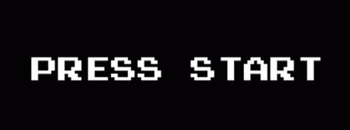 ?".press start" is displayed in bold white letters against a black background, with the word "start" positioned above and below it.