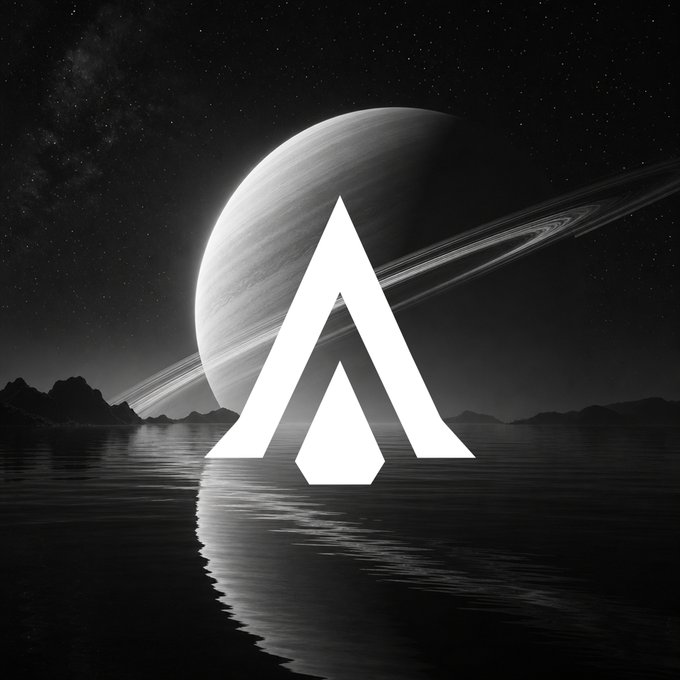 A bold white "A" logo stands prominently before a massive ringed planet reflected on a calm dark ocean, evoking the cosmic and futuristic identity of the AQUA platform. The image visually reinforces the post's message about AQUA 0.5.0's milestone—giving every AI agent its own permanent Lightning Address (aqua.net)—symbolizing a new era of seamless, space-age agentic payments.
