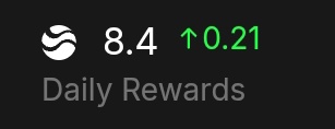 The image shows a screen displaying the daily rewards for a gaming app, specifically for a video game like "I decided not to post about $RIVER" where players get points based on their performance. The daily reward screen indicates that 8 out of 4 days have been earned, and 0.21 has been spent so far in the week. The score is currently at 0.21, suggesting that there are still some gaming sessions left before reaching the final goal for the next seven days.