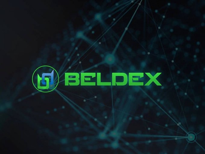 The image displays the Beldex logo featuring a stylized blue "b" within a green circle, accompanied by the "BELDEX" name in green text, set against a dark background with interconnected nodes representing a network. This visual reinforces the post's emphasis on Beldex's privacy-focused infrastructure and masternode-powered network architecture.