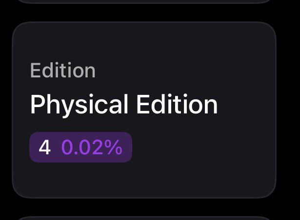An edition selection screen showing "Physical Edition" with "4 0.02%" displayed in a purple button on a dark background.