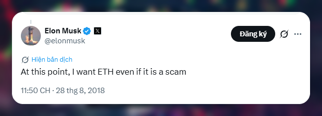 The image features a post on Twitter with a caption written in English, which reads "At this point, I want even if it's a scam. 1150 CH 8/8/2018". The post also includes an image of a person wearing a hat and sunglasses.