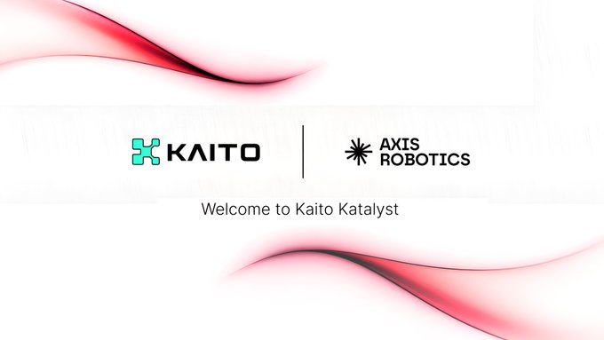 A welcome slide for Kaito Katalyst featuring the KAITO and AXIS ROBOTICS logos with red wavy decorative graphics and the text 'Welcome to Kaito Katalyst.'