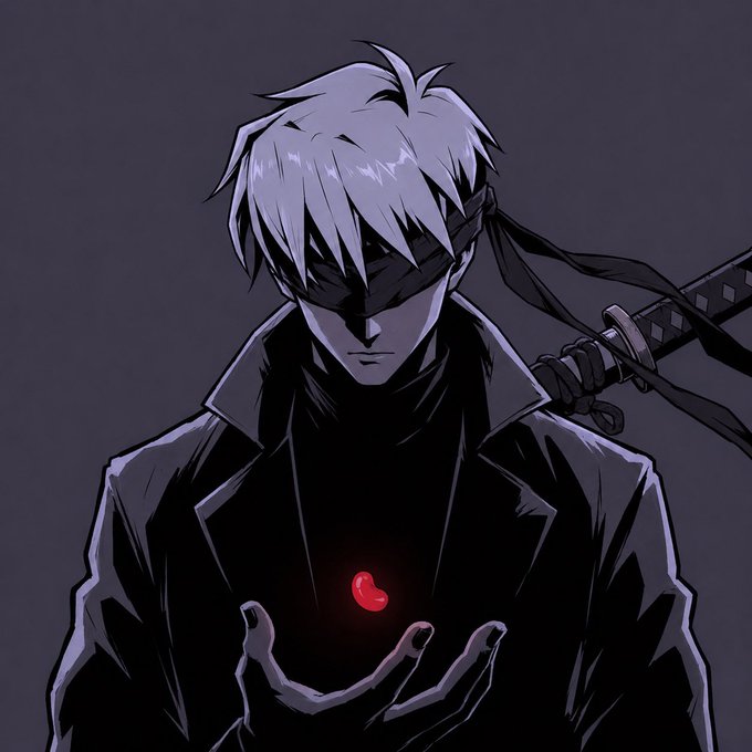 A blindfolded anime character with white hair, wearing a black coat, holds a glowing red Azuki bean in his hand while a sword rests on his back.

This image is the official artwork for the anime series "Beet the Vandel Buster," featuring the protagonist Beet, whose name is spelled with the Japanese characters "ビート" but plays on "Azuki" (red bean), visually represented by the glowing red bean he holds.