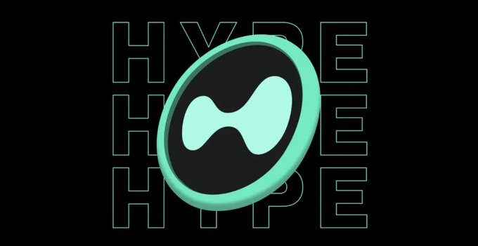 A 3D green Hyperliquid (HYPE) token logo is displayed against a dark background with repeated 'HYPE' text outlines.