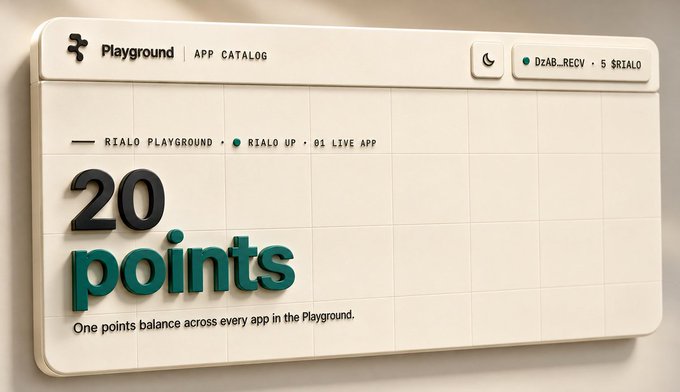 A digital interface display showing 'Playground APP CATALOG' with '20 points' featured prominently and text reading 'One points balance across every app in the Playground'.