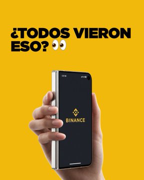 A hand holds a smartphone displaying the Binance app logo against a bright yellow background, with bold black text reading "¿TODOS VIERON ESO?" accompanied by two eye emojis. The Spanish phrase translates to "Did everyone see that?" and pairs with the post's excitement about everyone talking about one particular thing, suggesting Binance users noticed something noteworthy.