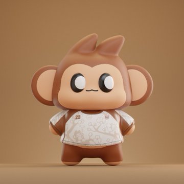 A 3D-rendered cartoon chimpanzee character wears a white jersey featuring the number "22" and a small "dyli" logo, representing one of the Chimpi avatars unlocked through purchasing a Home and Away Chimpers jersey at dyli.io. The figure stands against a warm brown background, visually matching the promotional concept of redeeming physical merchandise for a digital avatar to use in OthersideMeta.