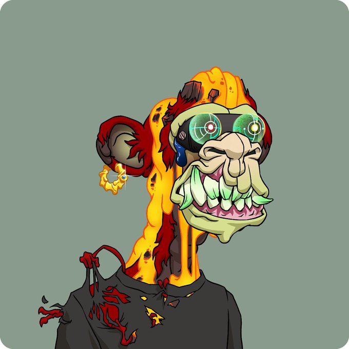 A digital illustration depicts a grotesque, green-skinned monkey-like character with sharp teeth, wearing a dark cap with a green "B" and a tattered black shirt.