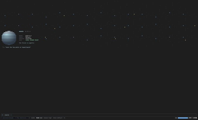 A dark-themed terminal interface displays 'oracle' startup text with options like 'grab-0.4' and 'default', alongside the quote 'You know how the balls go Apprentice?' and a command prompt reading 'oracle >'.