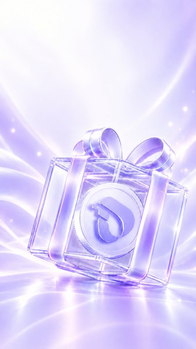 The image features a transparent purple gift box adorned with elegant ribbons and a circular badge displaying the InterLink "Q" logo, symbolizing a received ITL gift. The luxurious, glowing presentation visually reinforces the celebratory theme of receiving a 1 ITL token from InterLink, as referenced in the post.