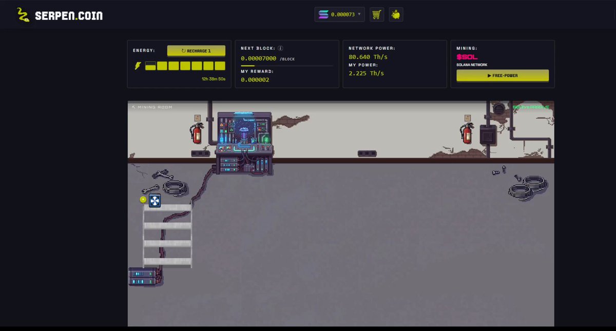 The image features a computer screen displaying various elements of an online game, specifically focusing on a mining project that appears to be related to bitcoin or cryptocurrency. The background includes a map with several descriptions, such as "FREE TO PLAY, collect hash coins," which suggests that players can mine for bitcoins and claim their loot from the extraction portal when it appears. Additionally, there is a description of the game stating that it may contain "buzz words" like "serpen", "bitcoin", "cryptocurrency", or "mining project". This gaming theme adds to the overall atmosphere of the digital space where players can engage with and participate in the game activities.