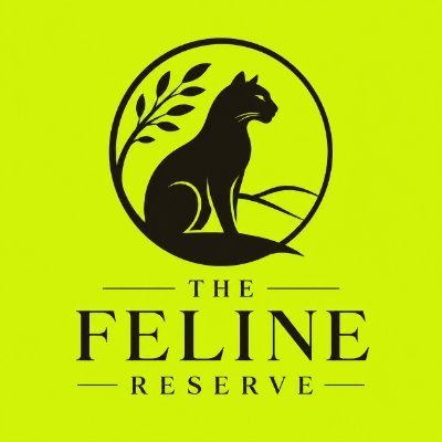 A logo featuring a black silhouette of a sitting cat inside a circle with a leafy branch, above the text 'THE FELINE RESERVE' on a lime green background.