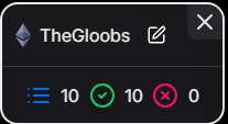 The image shows a computer screen with a message box that reads "TheGlobs 0.0015 ETH 0.01 ETH didn't collab or win any giveaway, still had 10 GTD." The text indicates that the user has 10 GTD (Good Tokens) remaining and is waiting for more tokens to be added to their account.