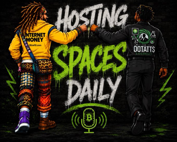 The image features two men standing next to each other, with one of them holding a microphone. They are wearing colorful clothing that includes leopard print pants and a yellow jacket. The background of the image has graffiti art written on it, which is green in color. The text "HOSTING SPACES DAILY" can be seen at the top of the image, while the word "BITCOIN CASH" appears below them.