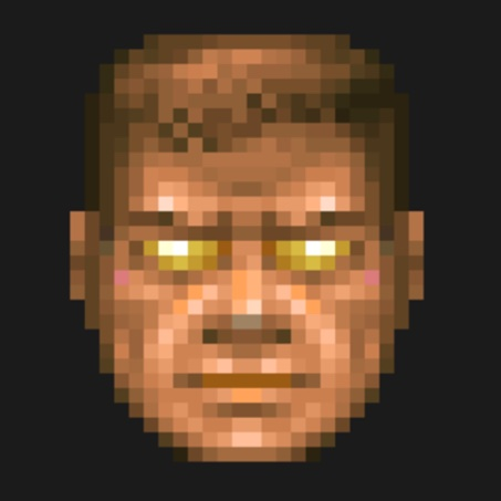 The image features a man's face with yellow eyes and brown hair. The background of the image is black, which contrasts with the man's face and makes him stand out more prominently. There are no other objects or text present in the image, making it a simple and minimalistic representation of the person's face.