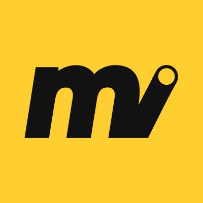 A bright yellow square logo featuring stylized black lowercase letters 'mv' (likely representing a brand or media company).