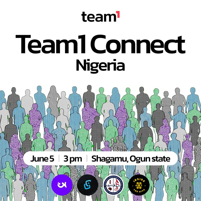 The image features a large crowd of people standing together with various colors and patterns. The text "Team1 Connect" is written above the crowd, indicating that this event is related to connecting teams or individuals through a specific platform or service. The post also mentions an upcoming meetup in Shagamu, Ogun state, which could be for onboarding, education, networking, or exploring opportunities within Avalanche and Web3.