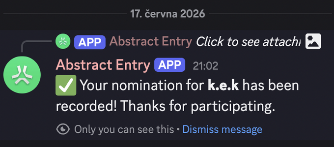 The image shows a screenshot of an electronic message or app interface from a social media platform. The interface features buttons labeled with various names such as "App Abstract Entry", "App Title", "Winners", "Nominations for Kek", and "Disiss messages". A large clock is visible at the top, indicating that time has passed since this event took place. There are also two thumbs up icons in the bottom left corner of the screen, suggesting a positive experience or feedback from users. The overall appearance of the image is somewhat formal and professional, with text on both sides providing information and directions related to the app's content.