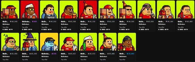 A screenshot displaying a row of pixel-art profile icons, likely CryptoPunks, showing usernames, prices, and 'Top offer' values in ETH.