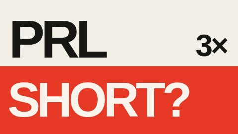 The image displays bold text reading "PRL" and "3×" above a red banner with "SHORT?" in white, suggesting speculation about a 3x leveraged short ETF or perpetual for the PRL token. This relates to the post's discussion of Entropy registering a market for a 3x short position on PRL, hinting that such leveraged products may serve contrarian bullish signals despite their bearish framing.