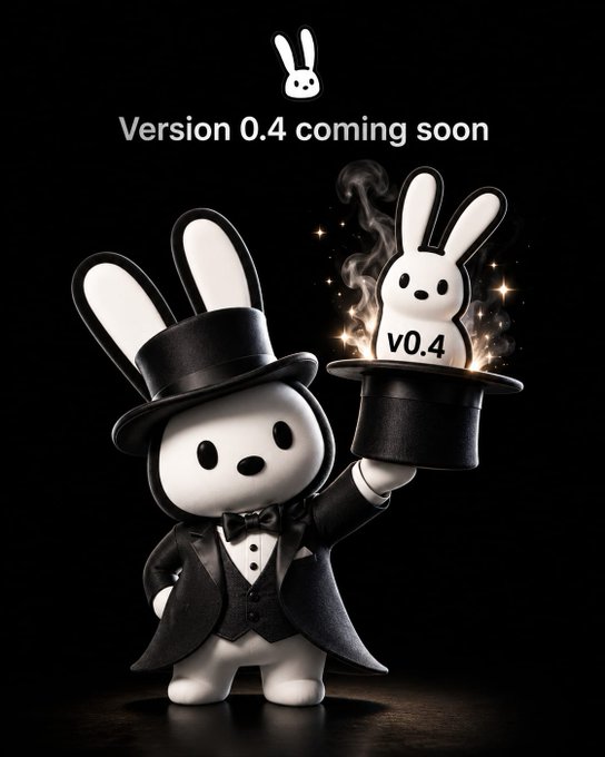 The image features a cartoon rabbit wearing a top hat, holding a magic hat with a bunny inside of it. The rabbit appears to be dressed in formal attire, suggesting that they are attending a special event or party. The background of the image is black, which contrasts with the white rabbit and the black hat on its head.