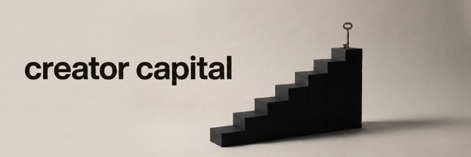 A community-added banner for the Solana token "$cc" features the phrase "creator capital" alongside a minimalist design of black ascending steps topped with a key, visually symbolizing the climb toward financial or creative success.