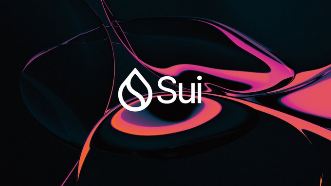 The image features the "Sui" logo in white, accompanied by its distinctive droplet icon, set against a dark background with flowing, fluid-like streaks of pink and orange. This visually represents the Sui Foundation's $30 million investment in DATA Network, highlighting the brand's bold move to establish itself as the largest institutional holder of this AI training data protocol.