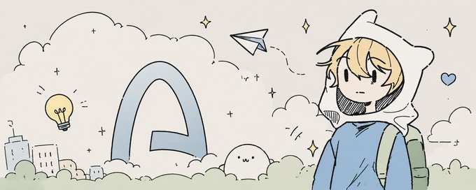 A chibi-style illustration features a hooded blonde character standing on the right, gazing at a dreamlike skyline of clouds with a glowing lightbulb, paper airplane, and a large archway shaped like the letter "A," symbolizing the Arc blockchain ecosystem referenced in the post's list of new projects.