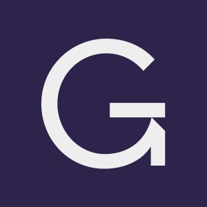 A logo featuring a white letter 'G' with an arrow on a dark purple background, representing Google.