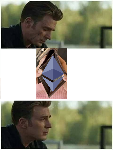 A meme image showing Captain America (Steve Rogers) in two panels looking at an Ethereum logo displayed in the middle.