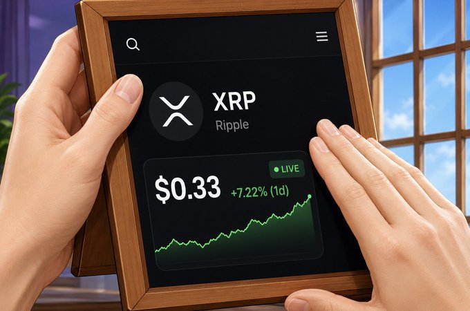 In the image, a person's hand is holding up a small wooden frame with a screen displaying information about Ripple cryptocurrency. The screen shows that Ripple has experienced a significant increase in value over time, as indicated by the upward trend of the chart displayed on the screen. This suggests that Ripple might be a good investment opportunity for those who are interested in cryptocurrencies and financial markets.