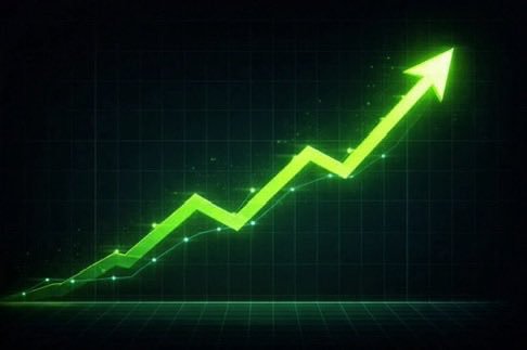 A glowing green upward-trending arrow chart with a bright tip ascends across a dark grid background, symbolizing rising momentum and growth — visually reinforcing the bullish anticipation behind the $LUNC "Big Announcement is Coming" post.