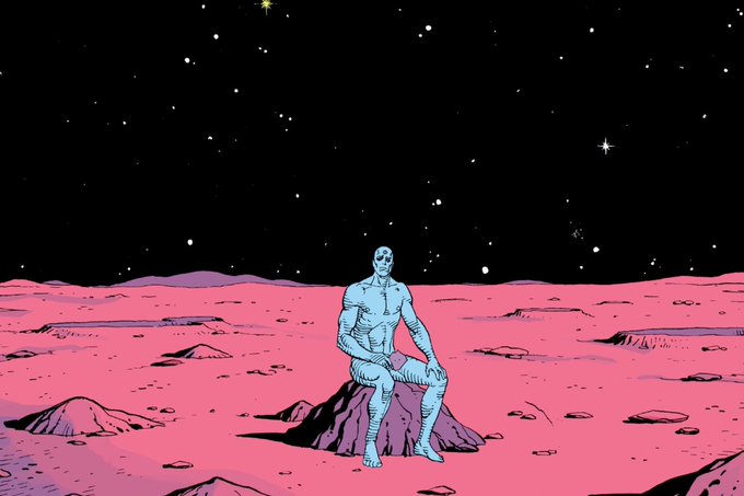 A lone, stoic figure sits on a rock in an empty, otherworldly pink landscape under a starry black sky. The image visually represents the poster's feeling of being a solitary XRP "original gangster," abandoned by others in the vast crypto cosmos.