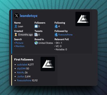 A Twitter/X profile card for "leandrotxyz" with 5 followers, showing the user based in the United States and their first followers list, displayed against a teal background. The image appears unrelated to the accompanying post about Castle Technologies, which is not mentioned anywhere in the profile information shown.