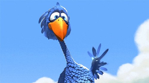The image features a cartoon bird with blue feathers, an orange beak, and wings that are spread out as if ready for flight. The bird appears to be waving at the camera, giving off a friendly vibe. In the background, there is a cloudy sky, which adds depth to the scene. The caption "Good afternoon everyone" suggests that this image might have been taken during a break in cartoon animation or a post about the cartoon being watched by viewers.