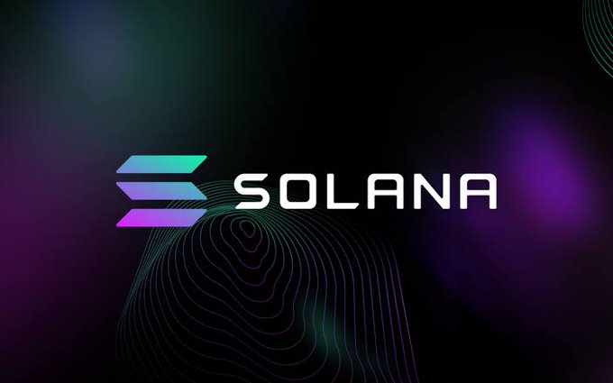 The official logo for the cryptocurrency Solana, displayed with its gradient symbol against a dark background with purple and green accents.
