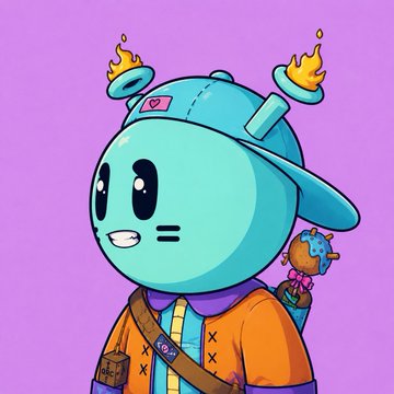A cartoon character with a blue hat featuring floating candles, wearing an orange jacket and carrying a small globe-like companion, is shown against a purple background. The character represents one of the Quirkies NFT collectibles, which come with a bonus Quirkids companion as mentioned in the post.