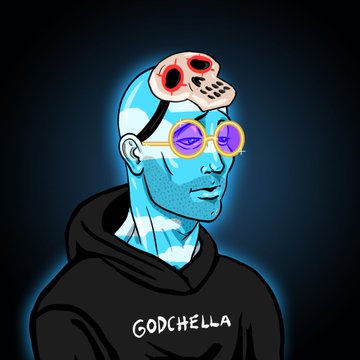 The image features an illustration of a man wearing glasses and a skull mask with red eyes. The man appears to be wearing a hoodie, which has the word "OGCHELLA" written on it. The background of the image is dark blue, creating a contrast with the man's attire. There are no other objects or texts in the image besides the man and his surroundings.