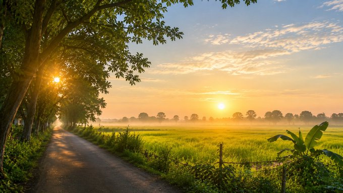 The image shows a beautiful rural landscape with a dirt road running through it, surrounded by trees and grass. The sun is rising over the horizon, casting a warm glow across the scene. In the background, there are buildings visible, indicating that this location might be near a town or village. The post about moving value at scale seems to be related to real estate transactions in rural areas, as it highlights the importance of efficient coordination and communication between users' applications and financial activity when dealing with property values and transactions in such settings.