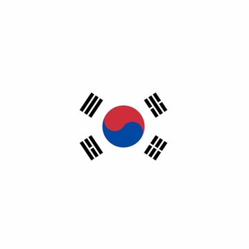 A simplified illustration of the South Korean flag (Taegukgi), showing the red and blue taegeuk symbol surrounded by four sets of black trigrams on a white background.